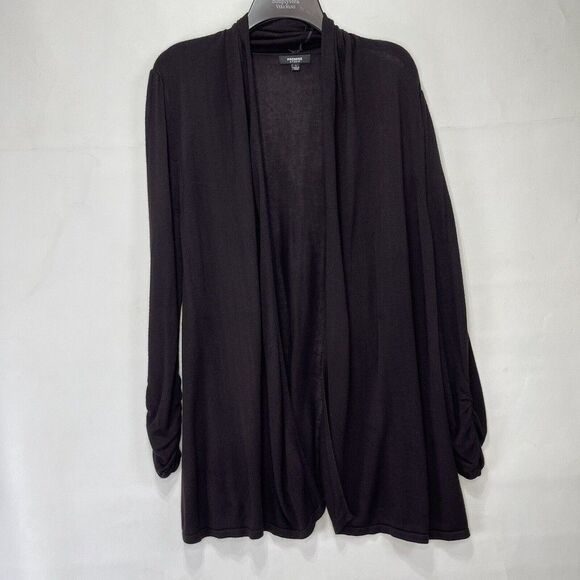 Premise Studio Women Cardigan L Brown Open Ruched Sleeve Cardigan Sweater - Picture 12 of 16